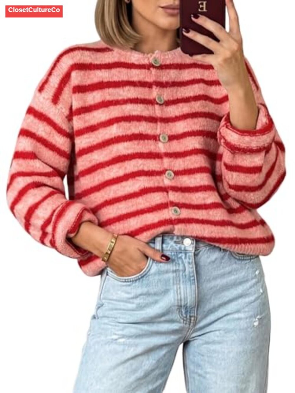 Milumia Women's Striped Button Up Long Sleeve Cardigan Sweater Fall